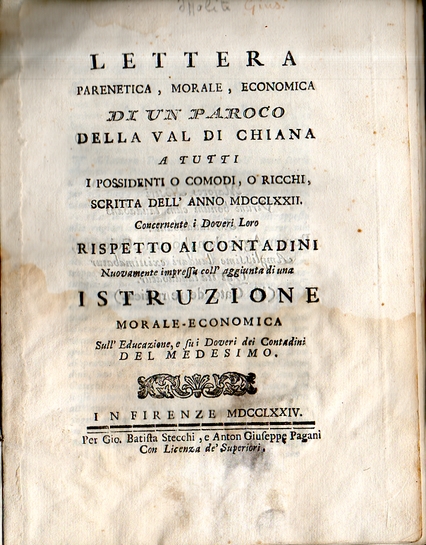 Lettera paneretica, morale, economica di un parroco della Val di Chiana